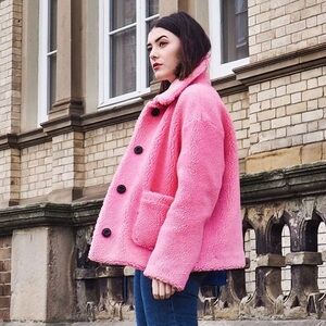 Topshop Bright Pink Teddy Jacket Sz 4